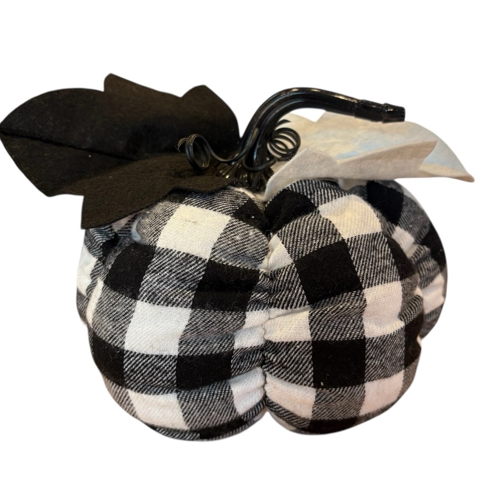 Halloween Thanksgiving Fall Black White Buffalo Plaid Stuffed Pumpkin